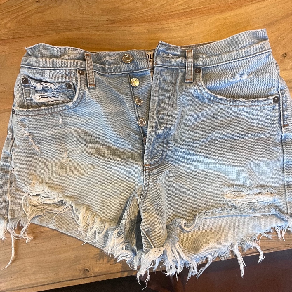 AGOLDE mid-rise denim jean cut off shorts, distressed, vintage, Size 26 EUC